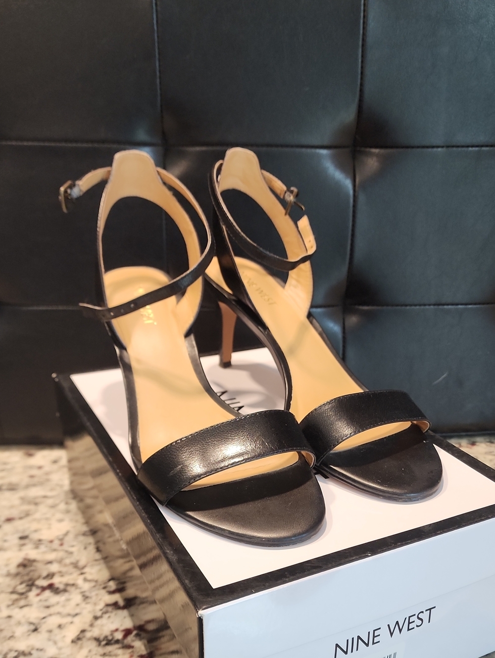 Nine West Black Strappy Leather Stiletto Heels
